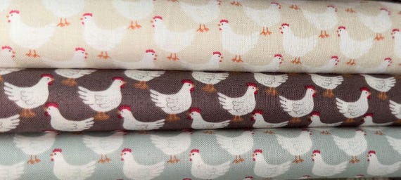 Cotton hen fabric. Lewis & Irene. Country life. 110cms width in 3 colours. 100 per cent cotton. Sewing, quilting, crafting