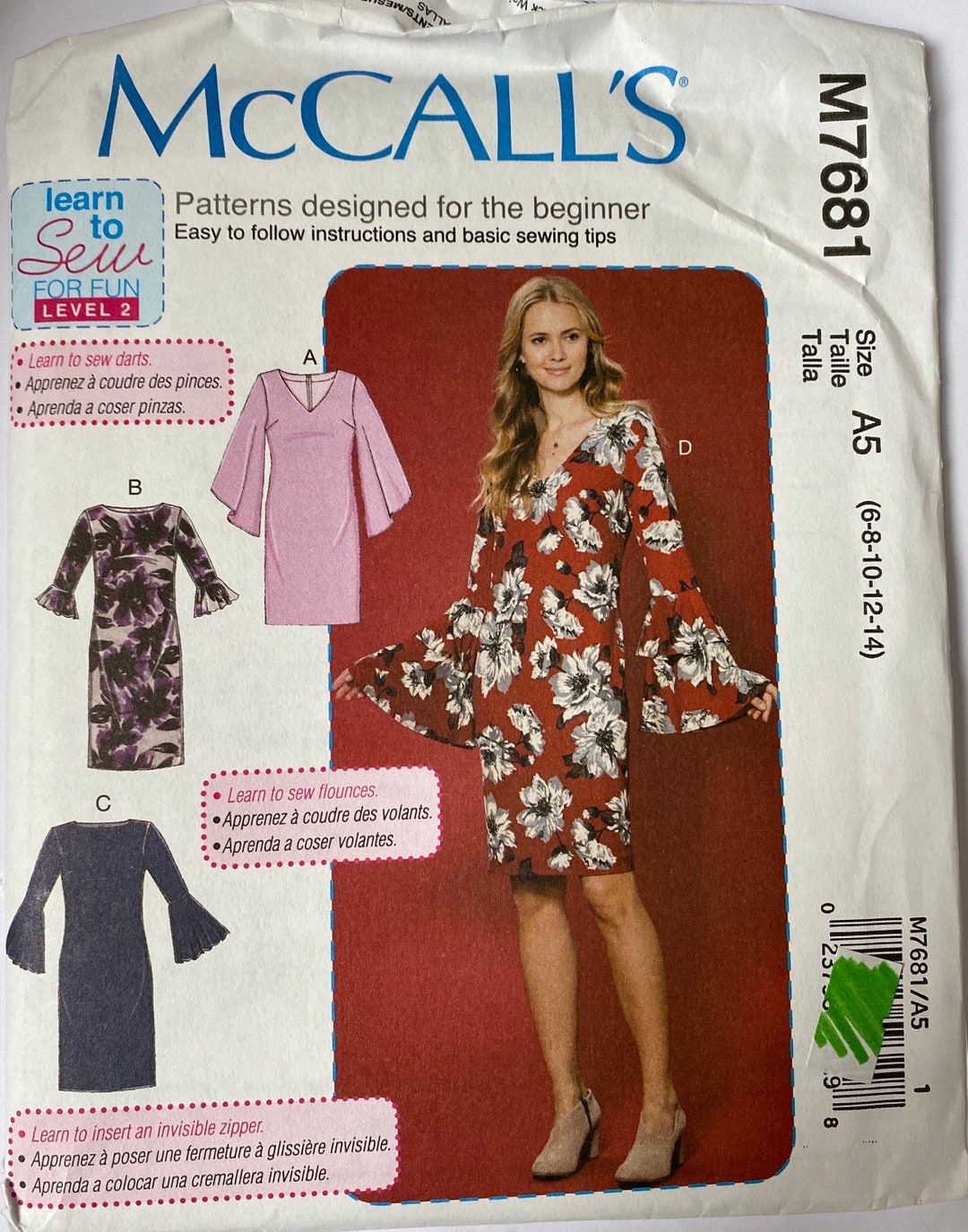 Mccalls M7681 Rare Uncut Sewing Pattern Misses Dresses. Learn to Sew Series. Sewing. Summer