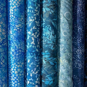 Hoffman cotton batik hand painted fabrics cut to size. Blue selection 110cm wide sewing quilting patchwork crafting