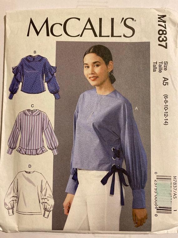 McCalls M7837 uncut sewing pattern misses womens top options  sizes 6-14