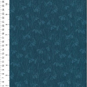 May include: A seamless fabric pattern featuring a repeating design of white snowdrops on a dark blue background.