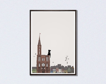 Poster The Alsatian and its cathedral # Strasbourg # decoration # Alsace # souvenir of Alsace