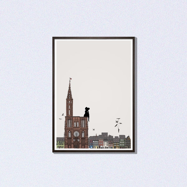 Affiche L'alsacienne et sa cathédrale # Strasbourg # décoration # Alsace # souvenir d'Alsace