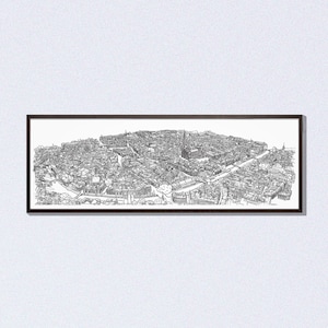 Illustration von Straßburg, Luftaufnahme in Schwarzweiß.