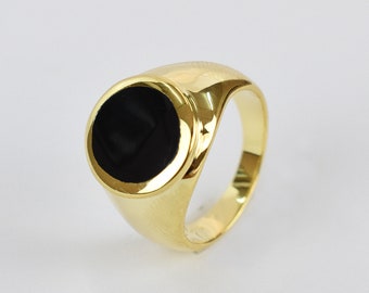 18k Gold Filled Black Onyx Signet Ring - Sterling Silver Base