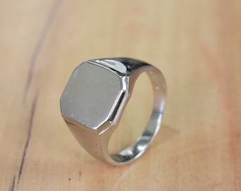 Sterling Silver Signet Ring, Flat Top Ring, Plain Silver Ring Band, Hexagon Signet Ring, Unisex Ring, Men's Ring, Christmas Gift  SR13