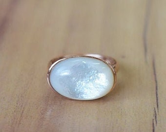 Oval Mother of Pearl Ring: 18K Gold Filled, June Birthstone
