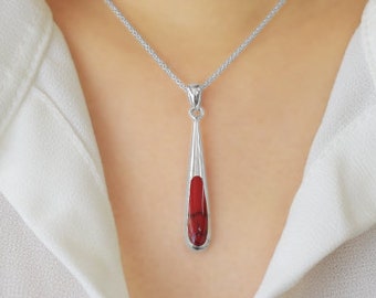 Red Jasper Stone Tear Drop Pendant Necklace,925 Silver, Women Girls Gemstone Necklace, Long necklace, Layering Necklace,Everyday Pendant