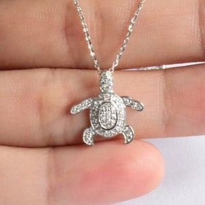 18K Gold Filled Turtle Necklace: Genuine Diamond Sea Life Pendant