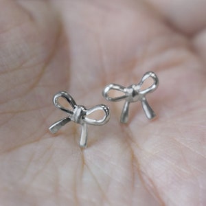 Bowtie Stud Earrings 925 Sterling Silver Gift for Her, Bow Post Earrings Bow Earrings,Gift for Women Girls, Little bow jewelry, Ribbon shape