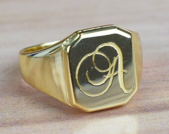 Zegelring 18k goldfill: gepersonaliseerde initiaal gegraveerde statementring