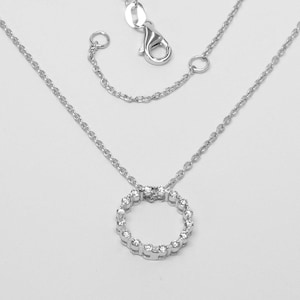 Diamond Circle Necklace/ 18K 14K 10K Solid Gold/ Natural Diamond Circle Pendant/ Diamond Karma Necklace/ Circle Ring Necklace Free Shipping