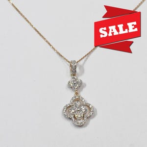 18K 14K 10K Gold Diamond Necklace / Double Clover Necklace / Brilliant Natural Round Diamond / Clover Dangle Pendant Necklace / Clover