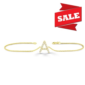 Pulsera de oro macizo con inicial de diamante / Pulsera con letra personalizada / Pulsera con inicial personalizada / Regalo de cumpleaños / Regalo personalizado