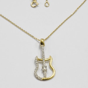 Diamond Guitar Charm Necklace in 18K 14K 10K Gold / Pave Diamond Necklace / Music Lover Gift Guitarist Jewelry / Free Shipping / OJDP768