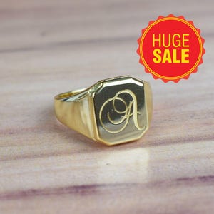 18k Gold Fill Signet Ring: Personalized Initial Engraved Statement Ring