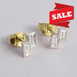 Aretes de diamantes talla baguette / Aretes de diamantes talla baguette únicos / Aretes de diamantes talla baguette engastados en bisel en oro macizo de 18 quilates, 14 quilates y 10 quilates / Aretes de diamantes talla baguette dúo.