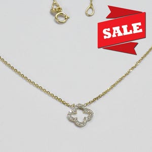 Diamond Clover Necklace in 18K 14K 10K Solid Gold / Pave Diamond Everyday Layering Necklace / Minimalist Lucky Clover Necklace / OJGD43/13