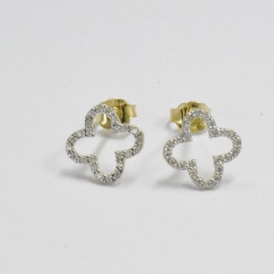 Diamond Clover Stud Earrings/ Lucky Clover Earrings Diamond Stud Earrings/ 18K 14K 10K Gold Yellow Gold Rose Gold White Gold Dainty Delicate