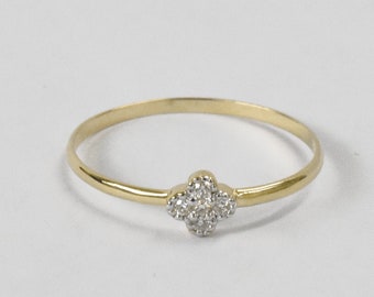 18k Gold Filled Diamond Clover Ring: Minimalist Stackable Band