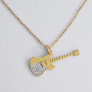 18K 14K 10K Gold Diamond Guitar Charm Pendant Necklace / Delicate Guitar Necklace For Man And Women / Pave Diamond Guitar Necklace Musician