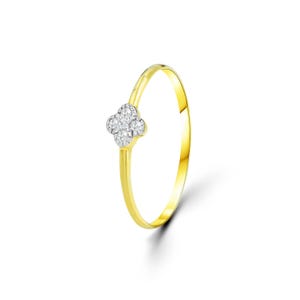 Diamant Klee Ring / 18K 14K 10K Gold Klee Ring / Zierlicher minimalistischer Diamant Ring / Stapelbarer Ring / Jubiläum Ring / OJGD35/04