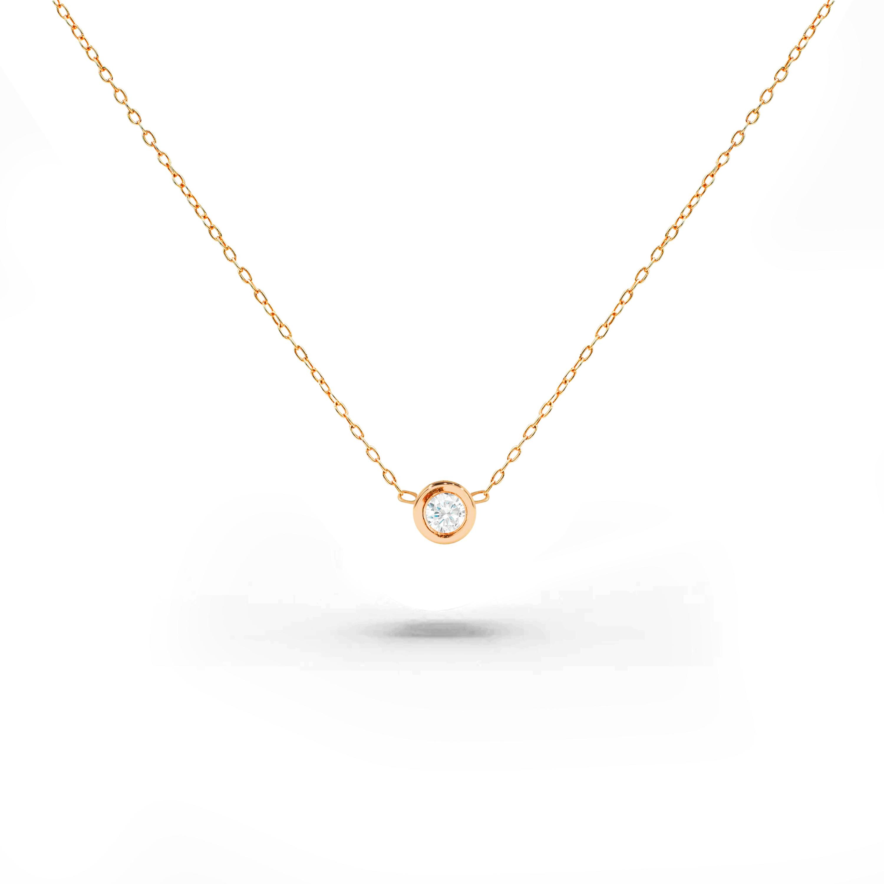 0.12カラットダイヤモンドベゼルネックレス：ソリッドゴールドソリティアペンダント - Etsy 日本