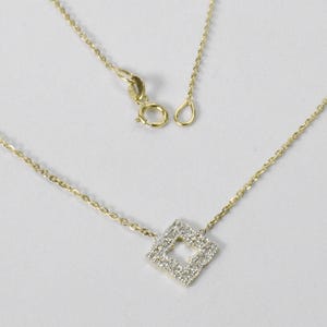 Diamond Charm Pendant Necklace in 18K 14K 10K Solid Gold / Free Shipping / Square Flower Clover Charm / Dainty Layering Minimalist Diamond