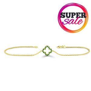 Emerald Ruby Sapphire Clover Bracelet: 18k Gold Precious Stone Jewelry