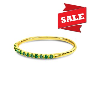 Emerald Half Eternity Band: Solid Gold Stacking Ring, May Birthstone
