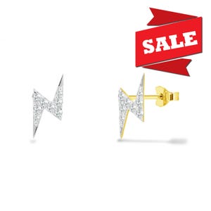 Diamond Lightening Bold Stud Earring in 18K 14K 10K Solid Gold / Dainty Gold Flash Earrings / Diamond Thunderbolt Studs / Diamond Earring