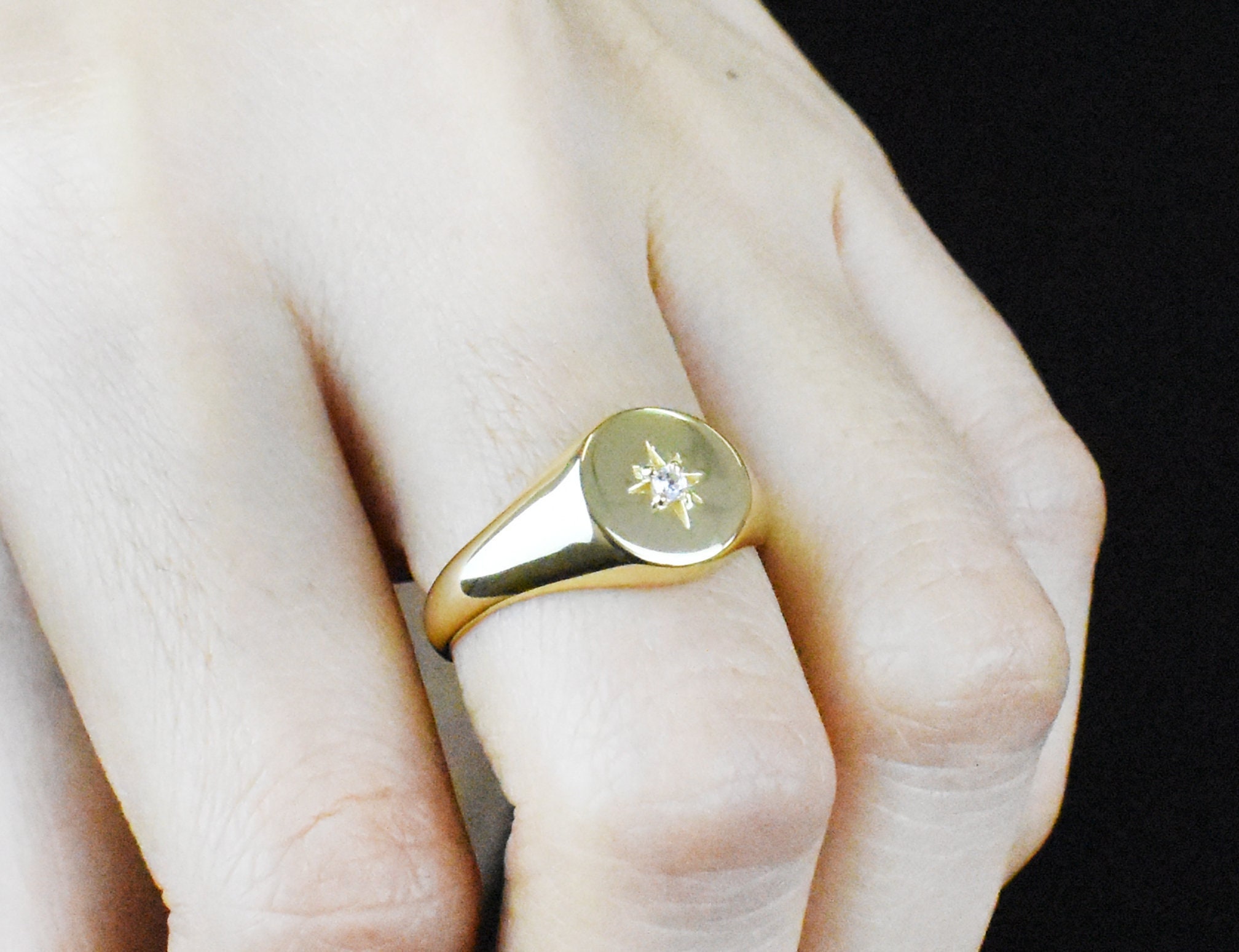 18k Gold Filled Signet Ring: CZ North Star, 925 Sterling Silver - Etsy