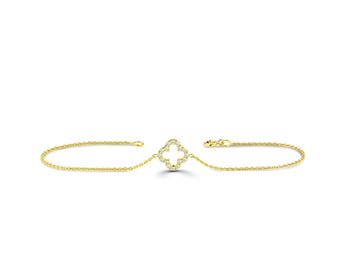 Mini Diamant Klee Armband / 18K 14K 10K Gold Glücksklee / Bettelarmband mit Diamanten / Naturdiamanten / Valentinstag Geschenk für Sie