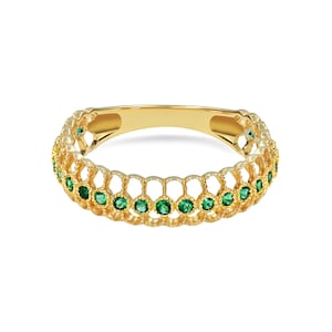 Solid Gold Ring With Genuine Round Emerald / 4.5 mm Wide Band Ring / Engagement Ring / Wedding Ring / Rose White Gold / Free Shipping