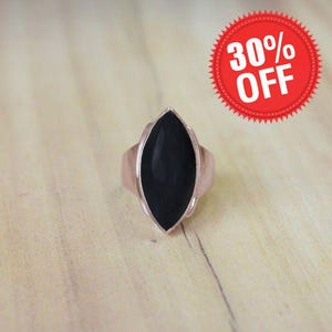 18K Gold Filled Black Onyx Marquise Ring