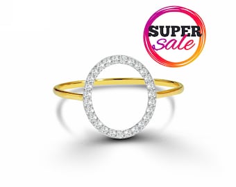 Anillo de diamantes de círculo abierto: Anillo de compromiso de oro macizo de 18 quilates