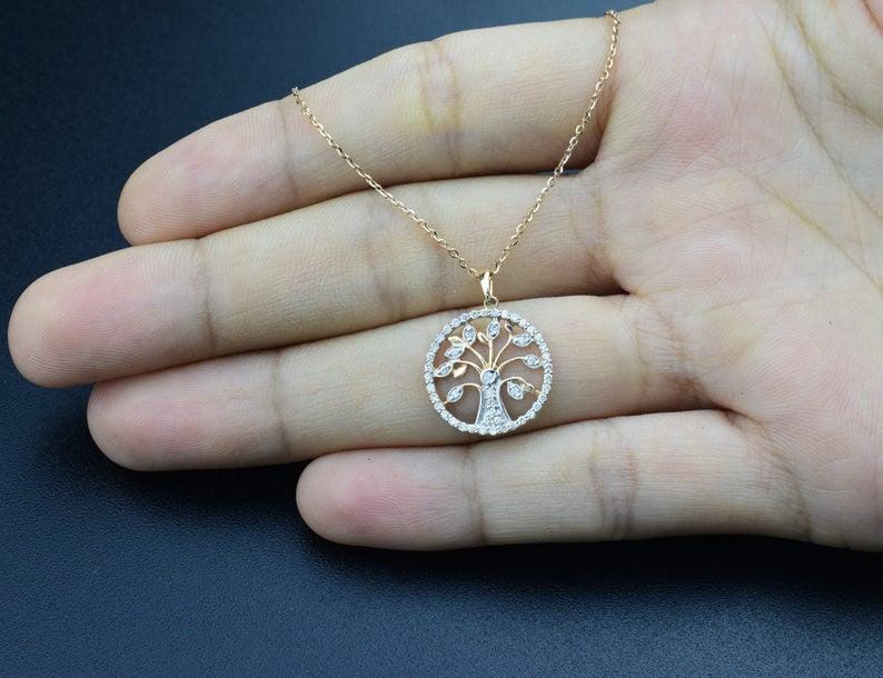 Diamond Tree of Life Pendant: Solid 14K Gold Spiritual Necklace - Etsy