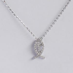 Diamond Fish Cross Necklace / Ichthys / 18K 14K 10K gold / Christian Necklace / Religious Necklace / Diamond Charm Necklace