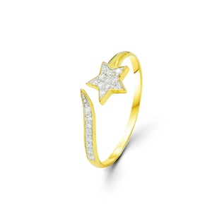 Open Diamond Star Ring / 18K 14K 10K Solid Gold Ring / Open Ring Band / Shooting Star Ring / Wedding Ring / Promise Ring