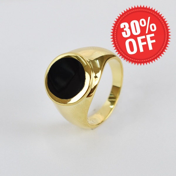 18k Gold Filled Signet Ring | Black Onyx Signet Ring | Solid Heavy Signet Ring | Men Women Signet Ring | Smooth High Polished SR29