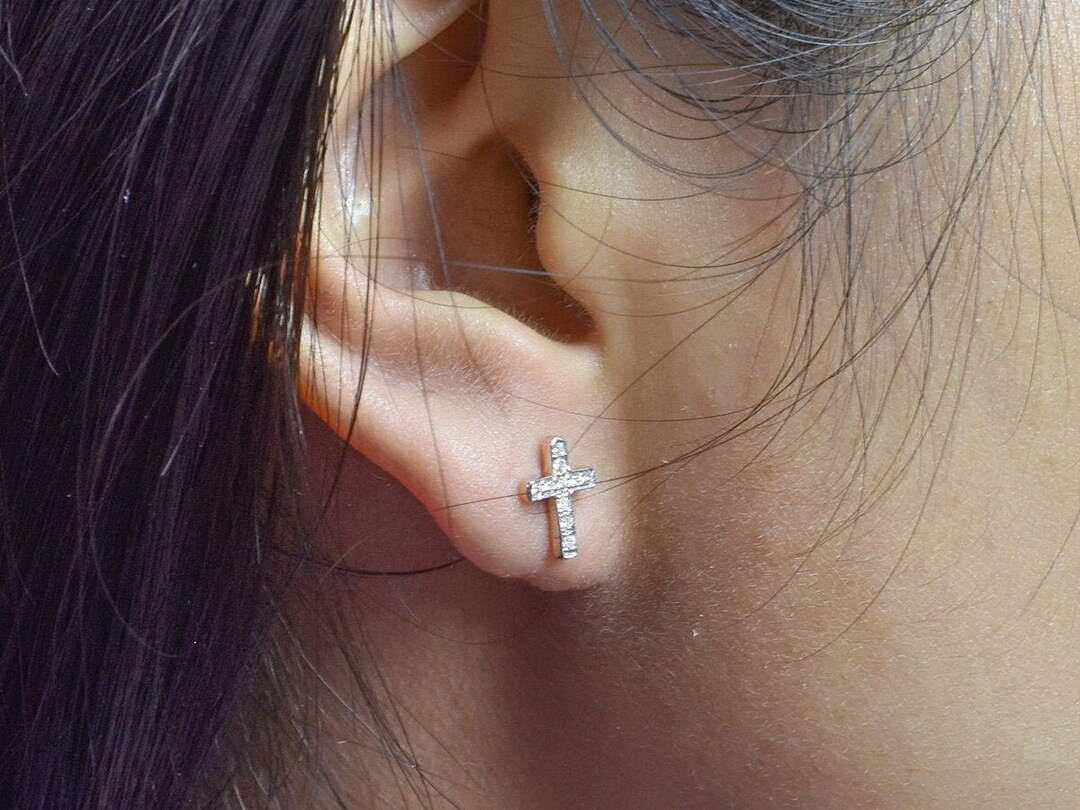 9ct Yellow Gold On Silver Simulated Diamond Cross Stud Earrings – Sterling Silver Base