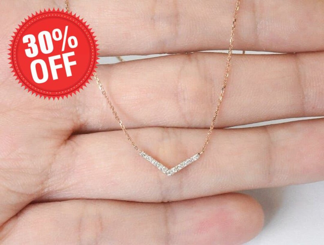 Dainty Pave Diamond V Necklace / 18K Gold Filled Necklace / Etsy
