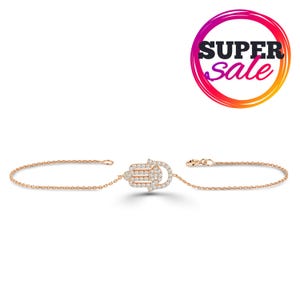 Pave Diamond Hamsa Hand Bracelet: 18K Gold Fatima Jewelry