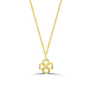 Minimalist diamond clover necklace/ Lucky clover necklace/ Diamond flower Necklace/ Gold necklace/ Wedding Diamond necklace/ Gifts for her