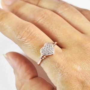 Diamond Heart Ring/ 18K 14K 10K gold/ Pave Heart ring/ Heart Ring engagement Gift / Heart shaped diamond ring/ Heart Ring/ Valentine Gift
