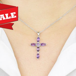 Amethyst Cross Pendant White Gold 