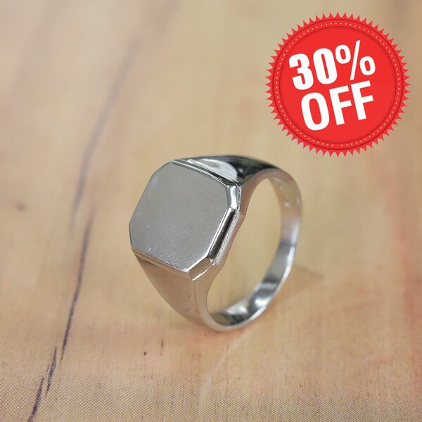 Sterling Silver Signet Ring, Flat Top Ring, Plain Silver Ring Band, Hexagon Signet Ring, Unisex Ring, Men's Ring, Christmas Gift  SR13