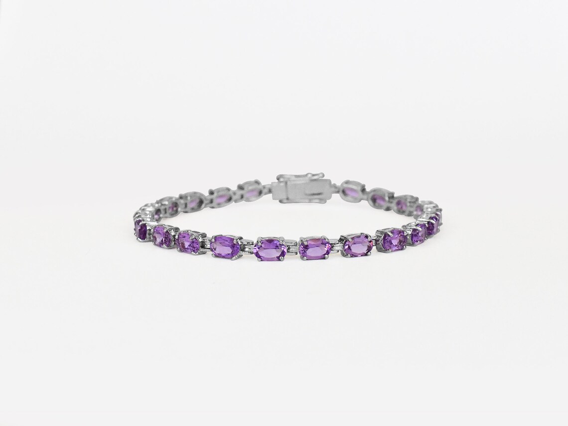 Natural Amethyst Tennis Bracelet 925 Silver Bracelet Etsy