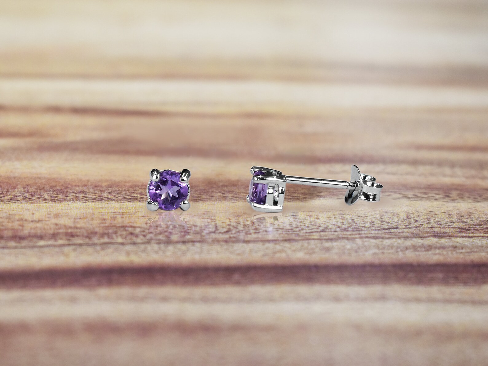 Sterling Silver Gemstone Stud Earrings in Amethyst Blue Etsy