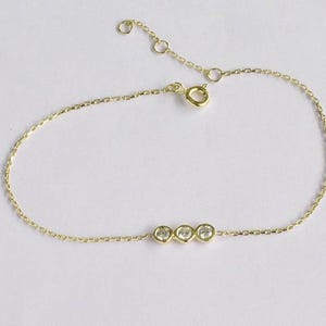 Dainty Diamond Bracelet For Women / Diamond Trio Bracelet / Bezel Set Diamond Dainty Bracelet / 18K 14K 10K Gold Link Chain Bracelet